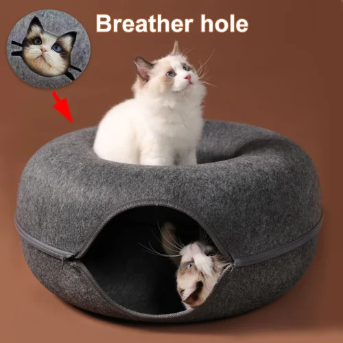 Interactive Felt Round Cat Bed House